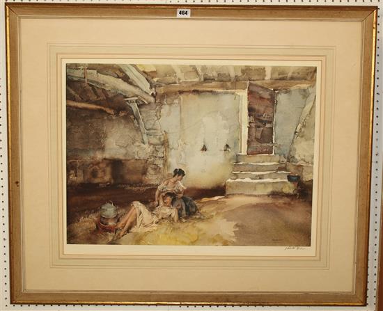 Sir William Russell Flint (1880-1969), coloured print Retreat from the Sun, pub. Frost & Reed, signed, blind stamp (glass missing)